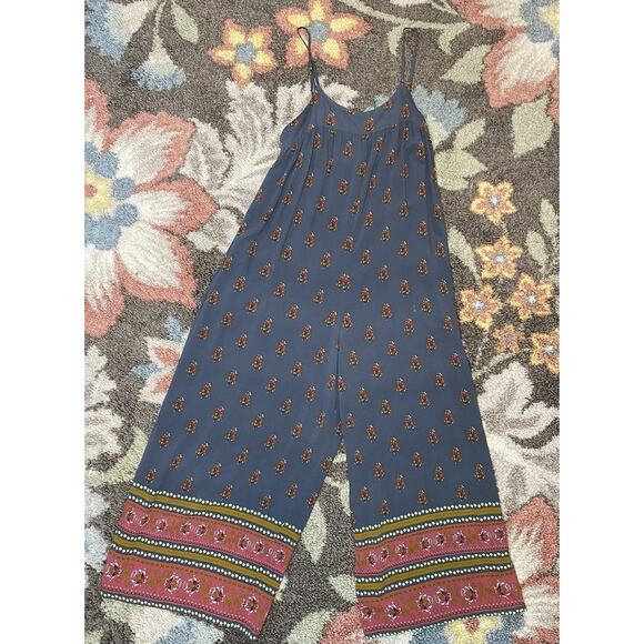 NATURAL LIFE Jumpsuit Size Medium Wide Leg Loose Gray Blue Bohemian Rayon Romper - Picture 1 of 12